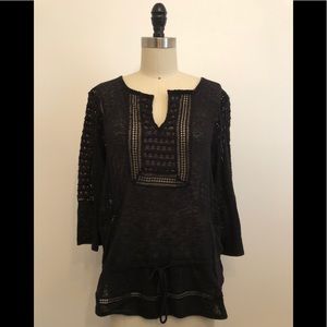 Lucky Brand black crochet/eyelet top